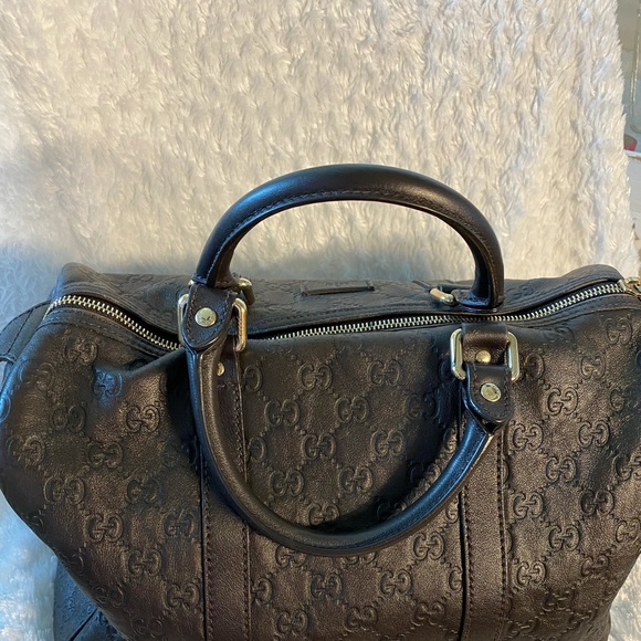 Authentic Gucci Chocolate Leather GG Boston Bag 265697 Guccissima - Picture 9 of 13